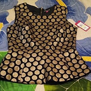 Vince Camuto Gold Black Peplum Top Size 4 NWT